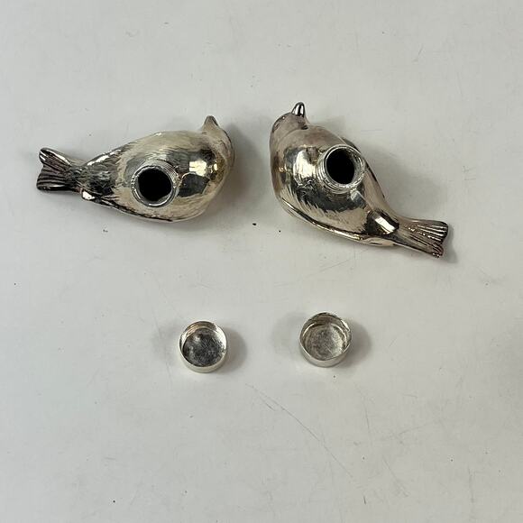 Silver Metal Bird Salt Pepper Shakers On Tree Stand Removable Vintage 911X-5 - Picture 11 of 12